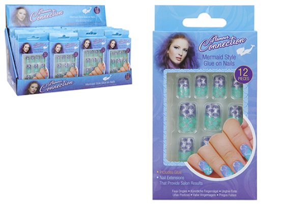 NAILS MERMAID FALSE NAILS WGLUE 12PC