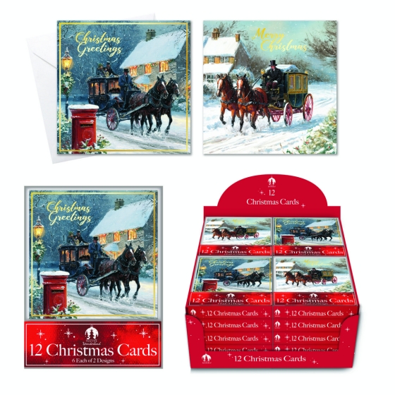 CARDS BOX 12 SQ COACH/HORSES