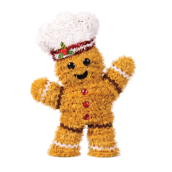 ORNAMENT TINSEL GINGERBREAD BOY IN CHEF HAT