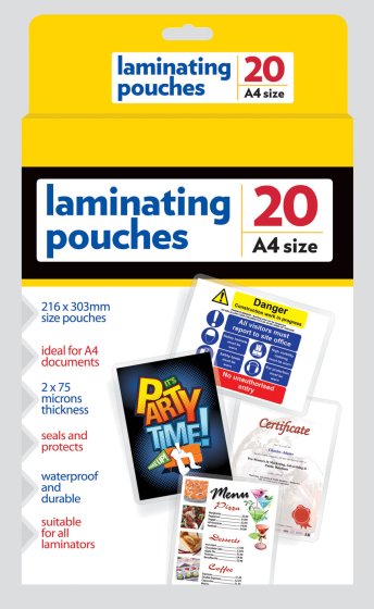 SH04405 PACK 20 A4 LAMINATING POUCHES
