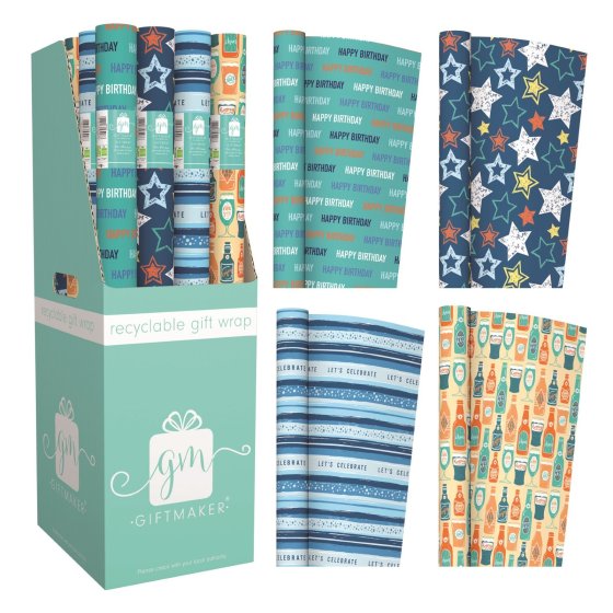 SH13802 GIFT WRAP ROLL 3M MALE ASSTD