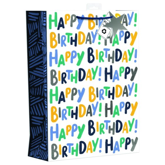 SJ15223 SJ15223 GIFT BAG BLUE BIRTHDAY TEXT EXTRA LARGE