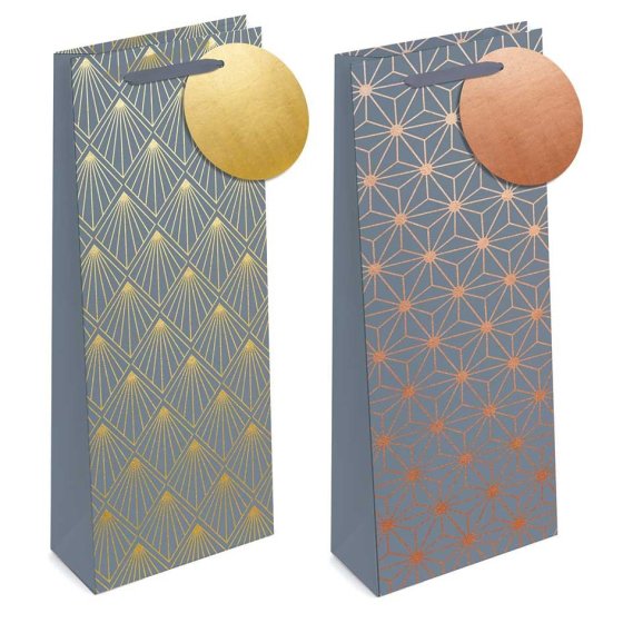 SH14531 BOTTLE BAG GREY FOIL GEO