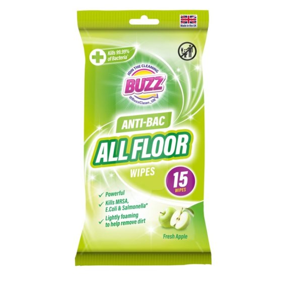 BUZZ FLOOR ANTI-BACTERIAL WIPES 15PK - APPLE