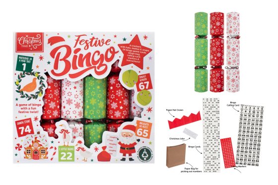 6 X 23CM CHRISTMAS BINGO CRACKERS
