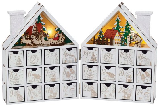 WIGIG LIT WHITE WOODEN ADVENT HOUSE