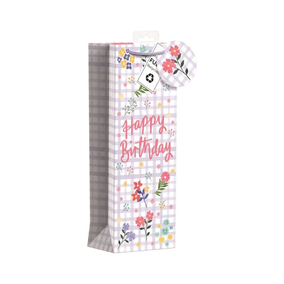 SH14306 BOTTLE BAG GINGHAM HAPPY BIRTH