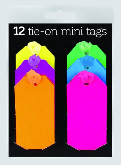 SH00707 12 MINI TIE-ON NEON GIFT TAGS