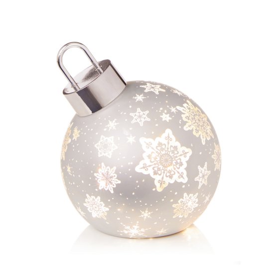 LIT LED SILVER BAUBLE 205CM 15 WARM WHITE