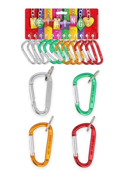 SJ09711 KEYRING N METALLIC CARABINER SNAP CLIP HOOKS 8CM ASS