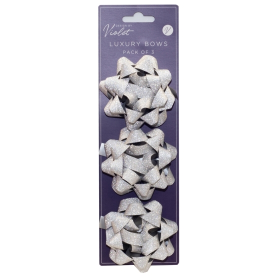BOWS SILVER GLITTER 3 PK