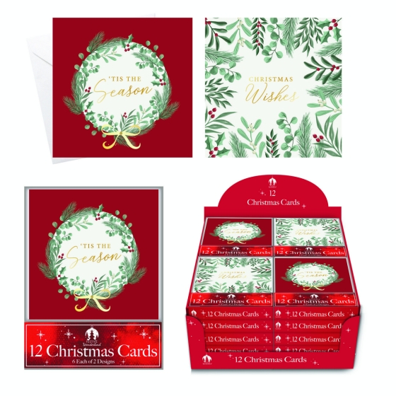 CARDS BOX 12 SQWREATH/FOLIAGE