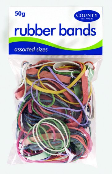 SH04702 RUBBER BANDS 50G PACK COLOURD