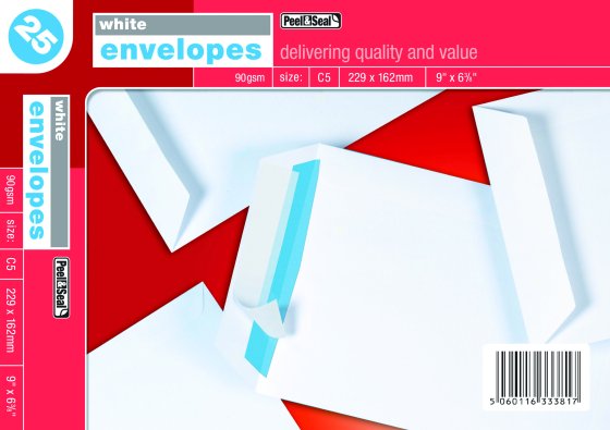 SH00911 ENVELOPES WHITE PSEAL C5 25S