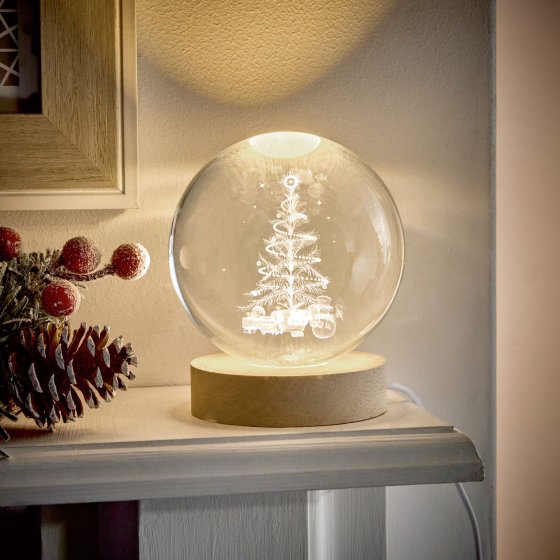 LIT LED 3D ETCHED GLASS BALL TREE 10CM