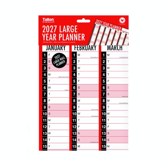 DJ0903 2027 WALL PLANNER RED N BLACK