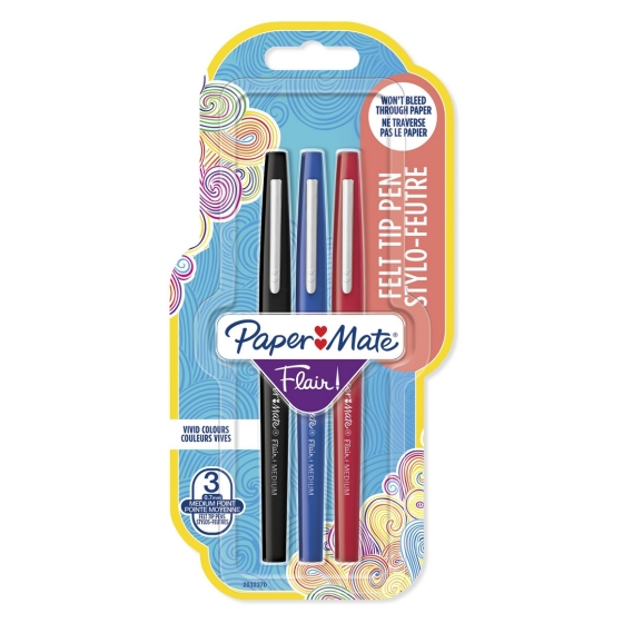 SJ06909 PEN PAPERMATE FLAIR FELT TIP MEDIUM BLACK/BLUE/RED 3
