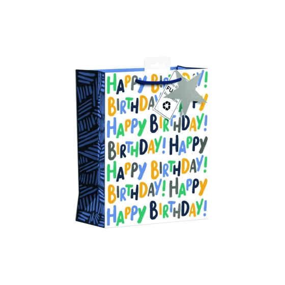 SJ15225 GIFT BAG BLUE BIRTHDAY TEXT MEDIUM