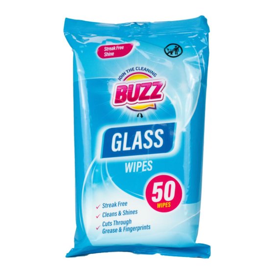 BUZZ GLASS WIPES 50PK