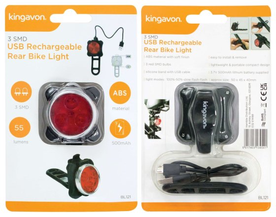 BIKE LIGHT REAR RECHARGEABLE USB 3 SMD