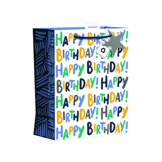 SJ15224 SJ15224 GIFT BAG BLUE BIRTHDAY TEXT LARGE