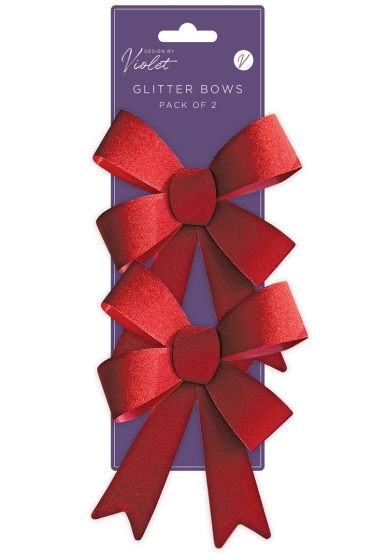 BOWS RED GLITTER 2PK