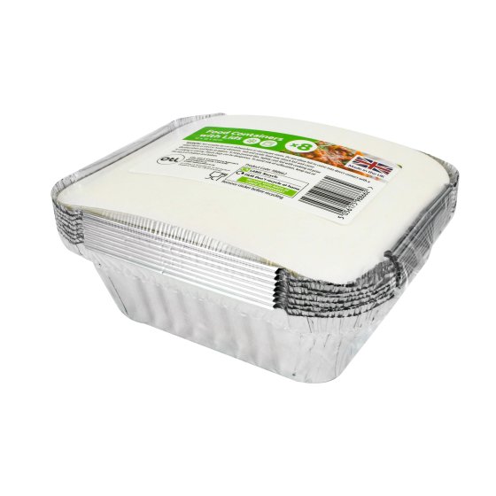 FOIL FOOD CONTAINERS WITH LIDS MEDIUM 8PK