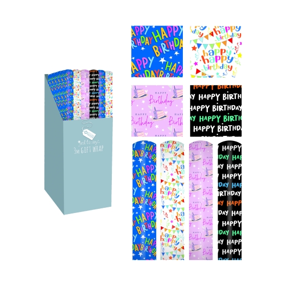 SJ14707 SJ14707 GIFT WRAP ROLL 3M HAPPY BIRTHDAY ASST