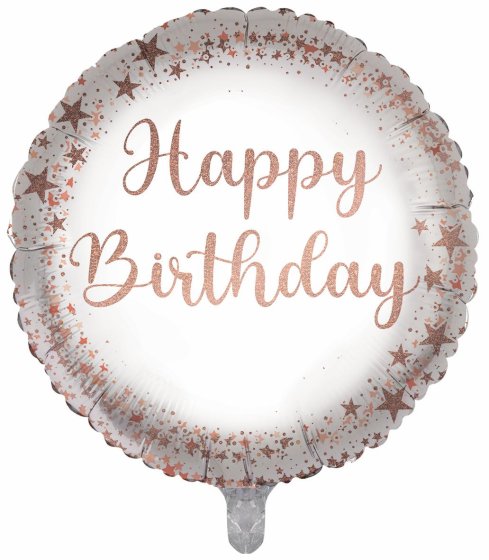 BALLOON 18IN FOIL BIRTHDAY ROSE GOLD CONFETTI