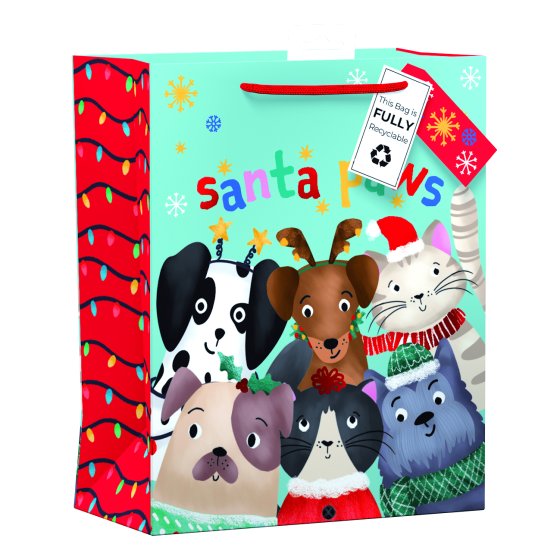 WIGIG GIFT BAG SANTA PAWS LRG