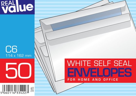 SH01010 ENVELOPES C6 WHTE 50S SSEAL