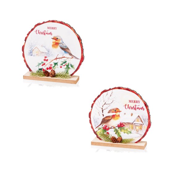 XH4803 DECORATION 15CM ROBIN WOODEN