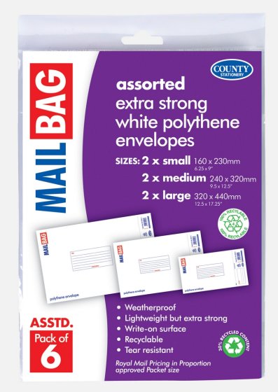CJ0212 SJ00206 MAIL BAG POLY ASSORTED SIZE 6P