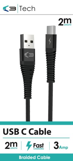 SH04508 USB C 2M BRAIDED CABLE BLACK
