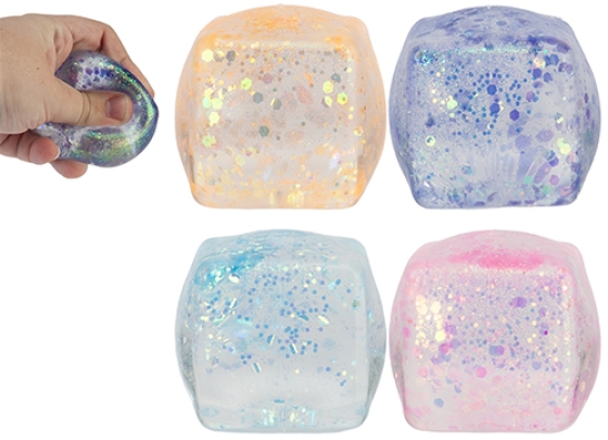 SQUISHIES GLITTER CUBE 5CM 4 ASST