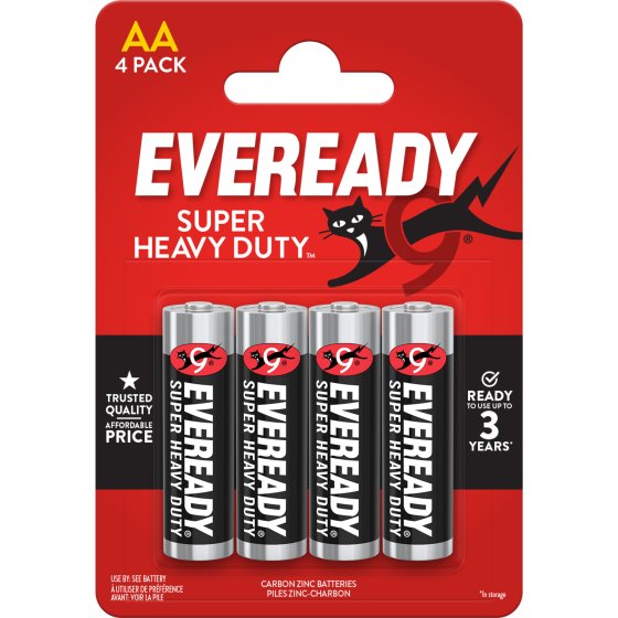 EVEREADY SUPER HEAVY DUTY ZINC BATTERIES AA 4PK