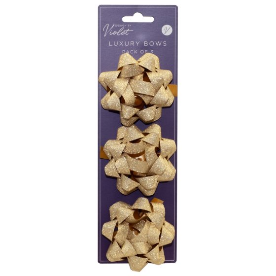 BOWS GOLD GLITTER 3PK