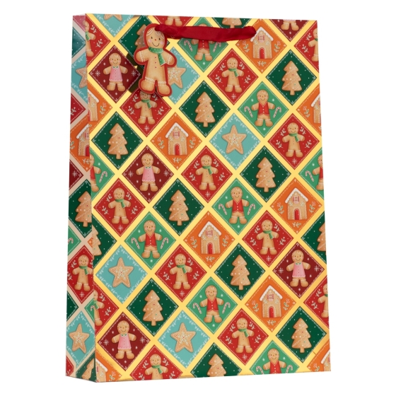GIFT BAG PATCHWORK GINGERBREAD XL