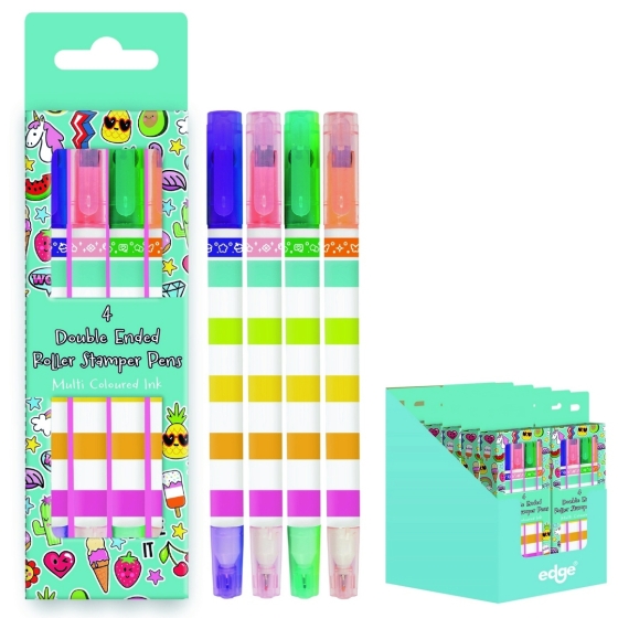 SJ08215 NOVELTY CHARMING DOUBLE ENDED ROLL STAMP PENS 4PK