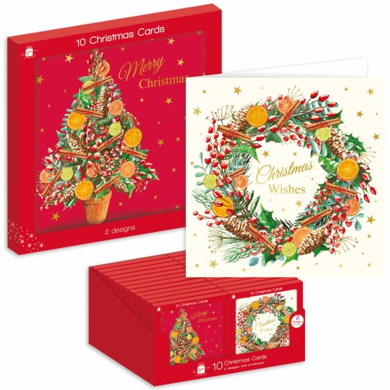XH0602 CARDS SQ 10PK TREE N WREATH 2A