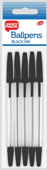 PENS BLACK STICK PACK OF 5