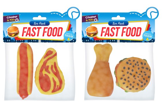 DOG SQUEAKY FAST FOOD 2PK