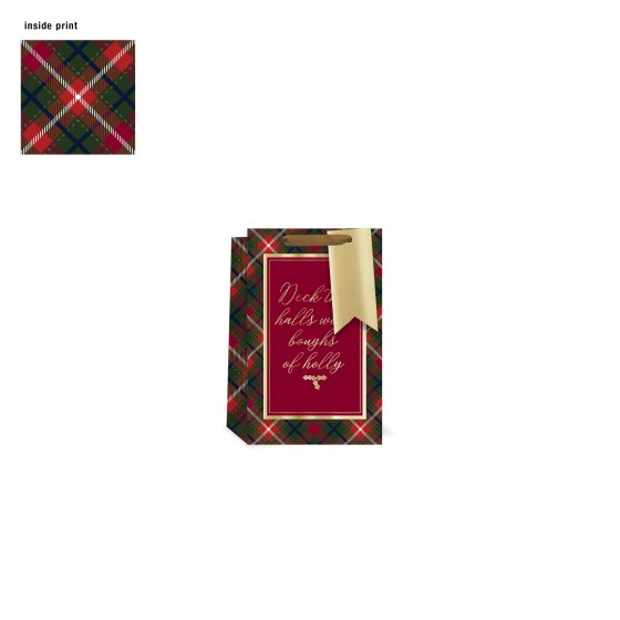 GIFT BAG TARTAN TEXT SMALL