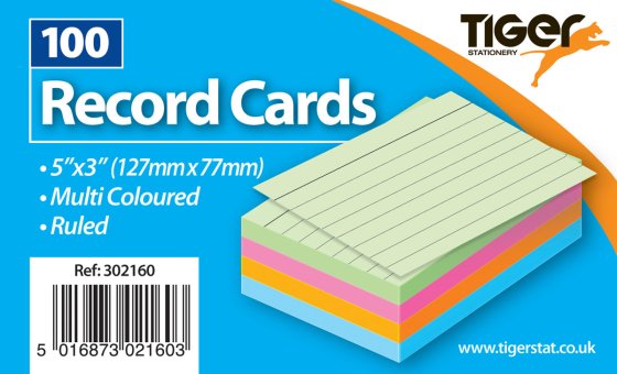 SH02906 100 RECORD CARDS COLOURED 5X3