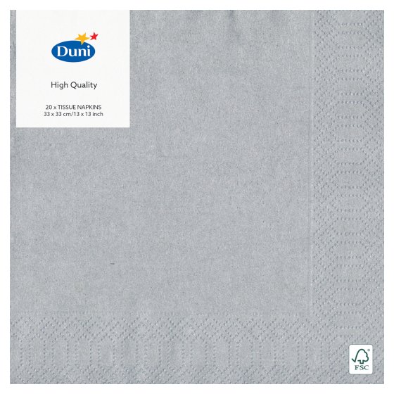 XH6813 NAPKINS 20S 3PLY 33CM SILVER