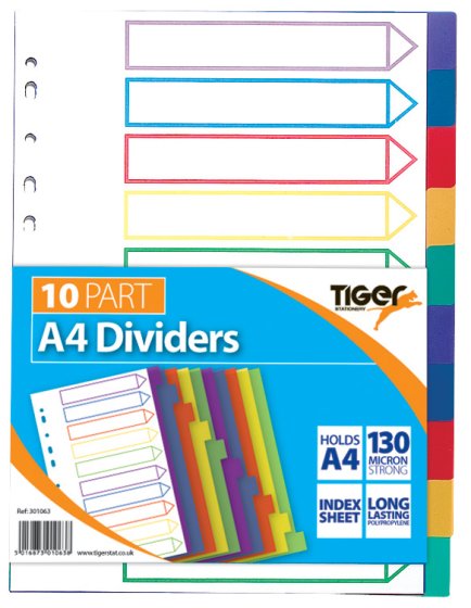 SH03210 DIVIDERS A4 POLY SUBJECT 10 PA