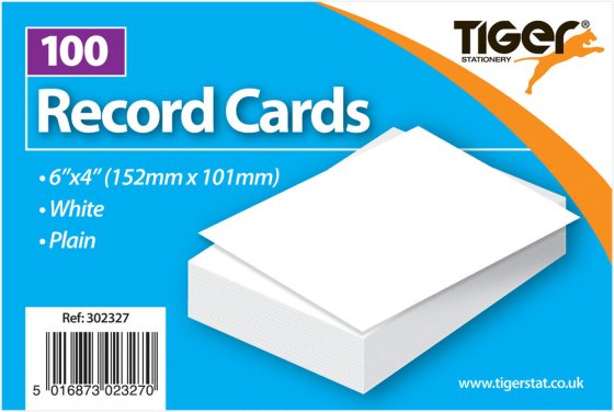 SH02905 100 RECORD CARDS PLAIN 6X4
