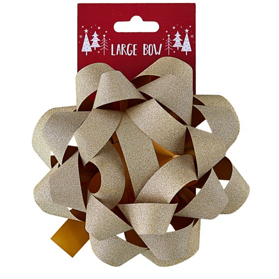 XH3314 BOW LARGE 15CM GOLD GLITTER