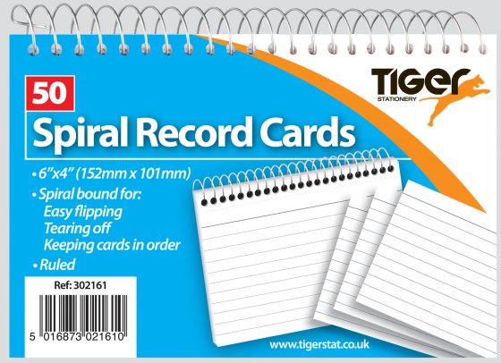 SH02904 50 SPIRAL RECORDCARDS WHITE6X4