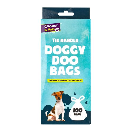 DOG WASTE DOGGY DOO POOP BAGS TIE HANDLE 100PK